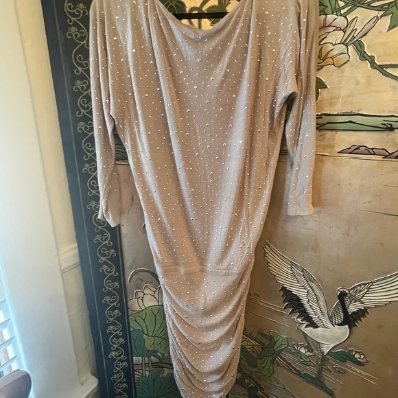 INC International Concepts Taupe/Silver Sparkles Bodycon Dress with ruching Sz M - Picture 3 of 9